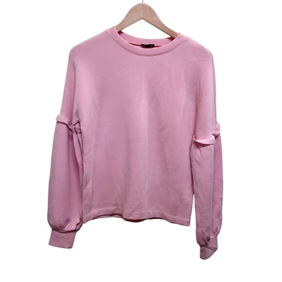 Club Monaco Pink Super Soft Ruffle Sleeve Sweatshirt Top Size S - Picture 1 of 3